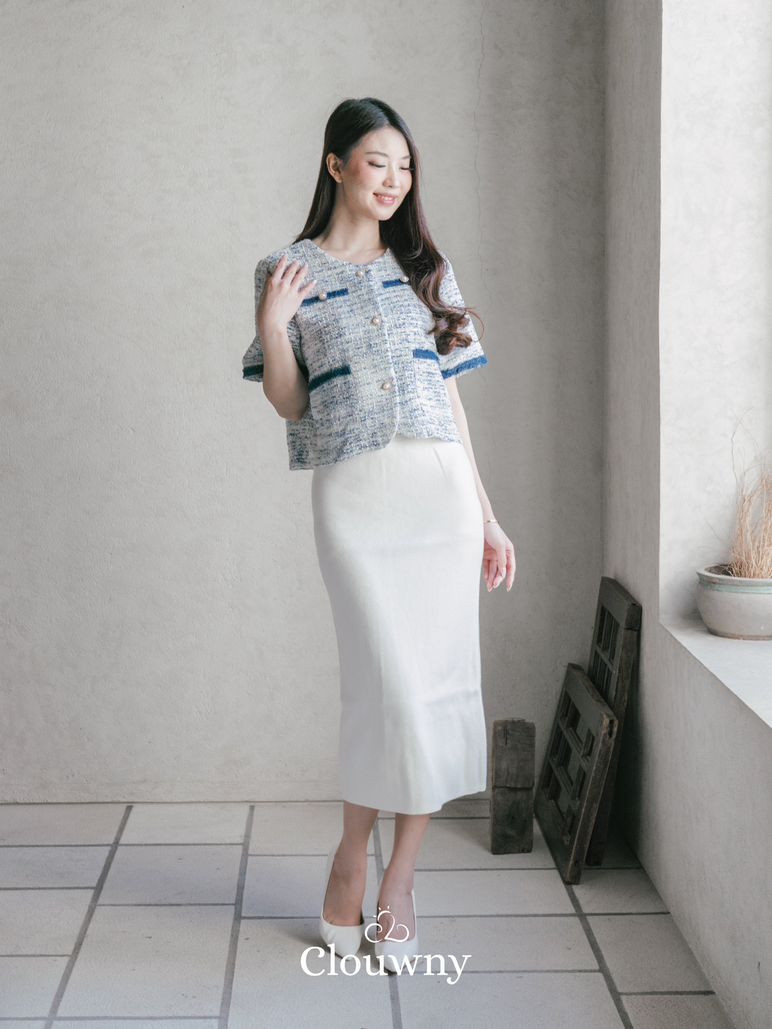 Brusel Tweed Top - Blue